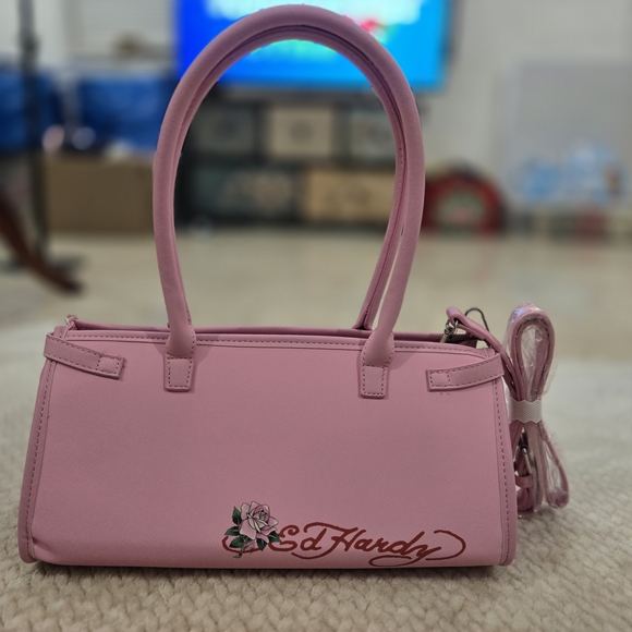 Ed Hardy Love Is Pink Tote Shoulder Bag Crossbody Skull NWT VIRAL Y2K - Picture 10 of 15